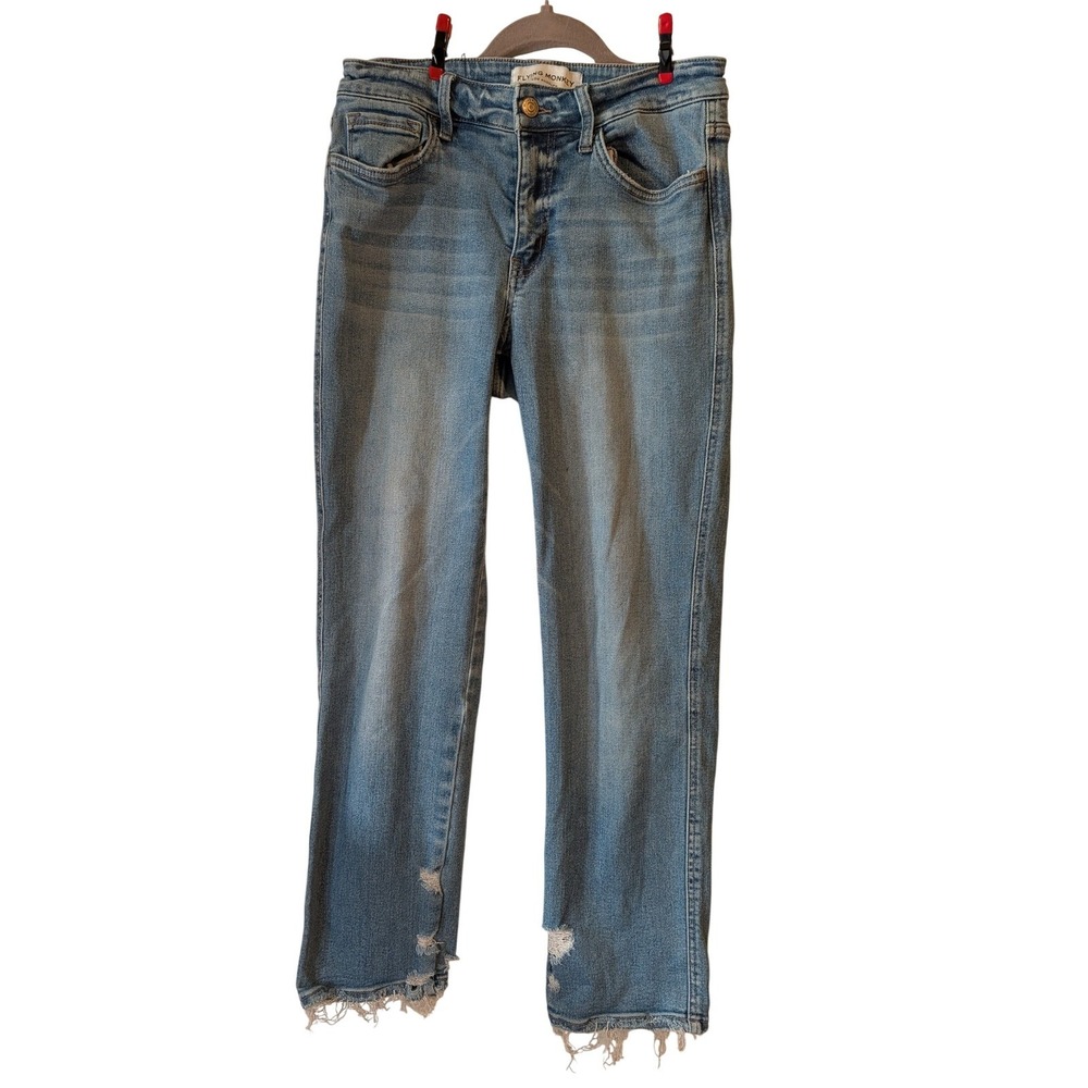 Flying Monkey Los Angeles Distressed Straight Leg Jeans Light Wash Size 28